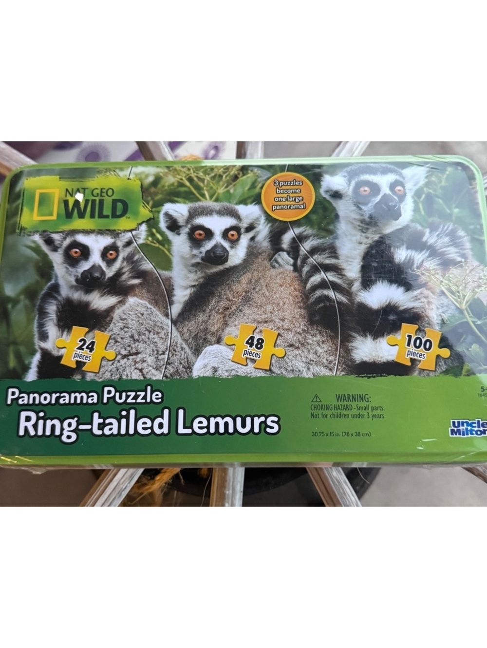 National Geographic Wild Ring-Tailed Lemurs 3-in-1 Puzzle 172 Pc Tin NEW Sealed